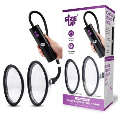 size up rechargeable power plumper pussy pump clear usb rechargeable vagina pump with interchangeable chambers