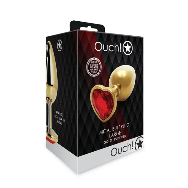 OUCH! Heart Gem Gold Butt Plug - Large - Gold 9.3 cm Large Butt Plug with Heart Gem Base — image 8 of 8