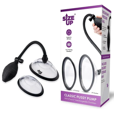 size up classic pussy pump with 2 chambers vagina pump with 2 interchangeable chambers