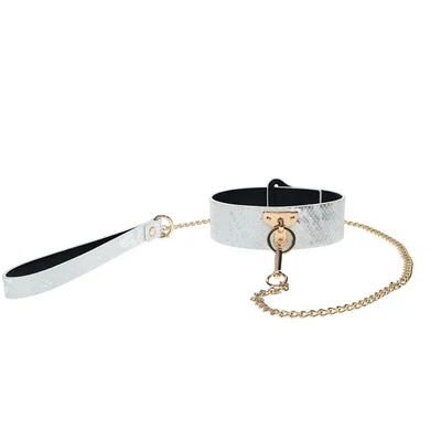 ouch florence collection collar with leash white restraint