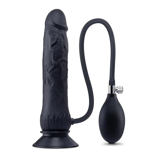 Size Up 7.5 Inch Inflatable Dildo with Balls - Black 20.3 cm Inflatable Dong — image 2 of 10