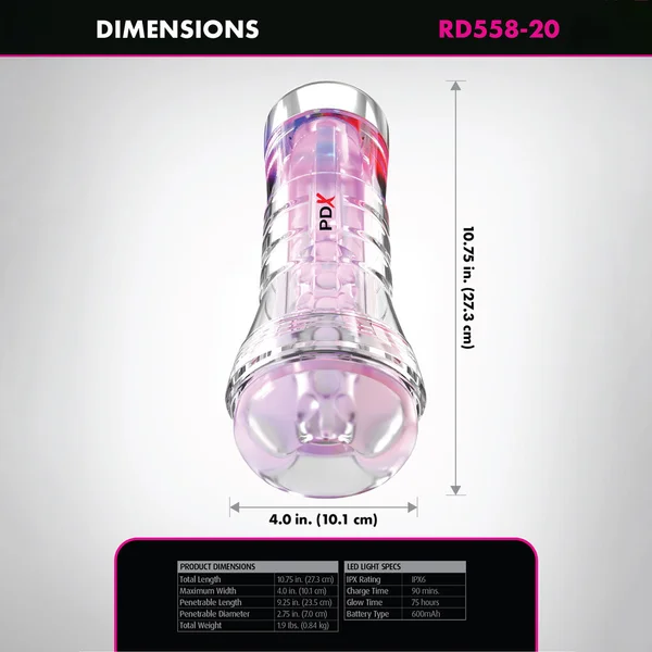 PDX Elite ViewTube XXL LED Stroker - Clear Stroker with LED Lights — image 6 of 7