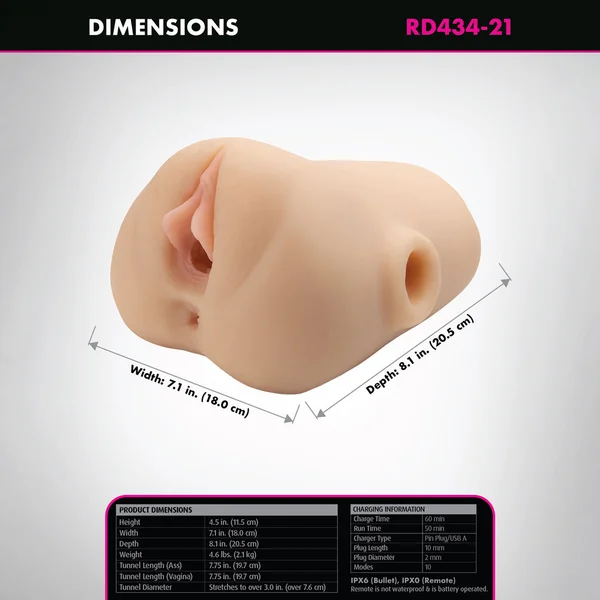 PDX Plus Double Pounder Vibrating Squeeze Stroker - Flesh - Flesh USB Rechargeable Vibrating Vagina Stroker — image 8 of 8