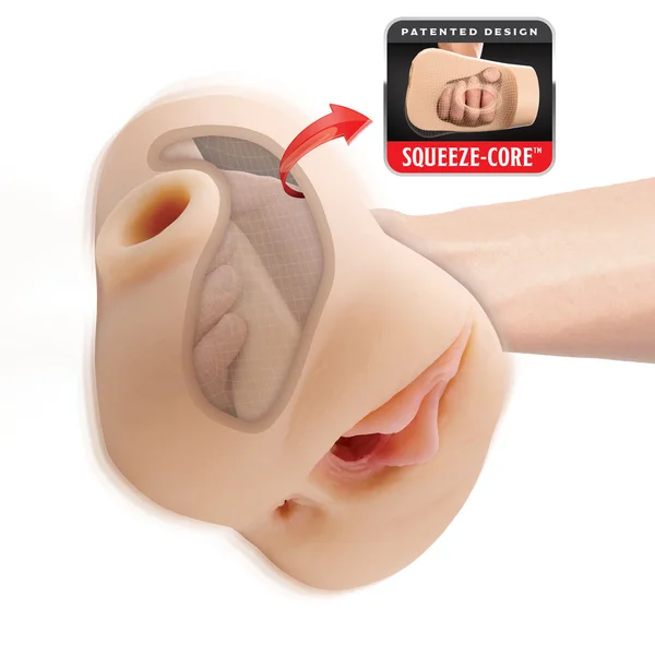 PDX Plus Double Pounder Vibrating Squeeze Stroker - Flesh - Flesh USB Rechargeable Vibrating Vagina Stroker — image 4 of 8