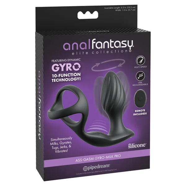 Anal Fantasy Elite Ass-Gasm Gyro-Milk Pro - Black USB Rechargeable Gyrating Butt Plug with Cock Ring — image 5 of 5