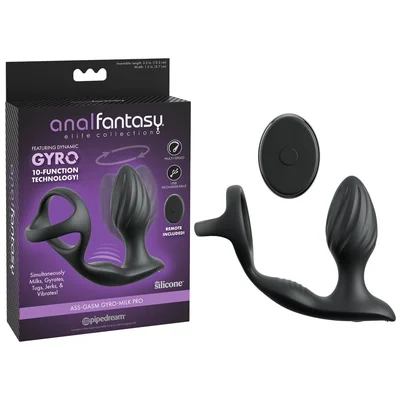 anal fantasy elite ass gasm gyro milk pro black usb rechargeable gyrating butt plug with cock ring