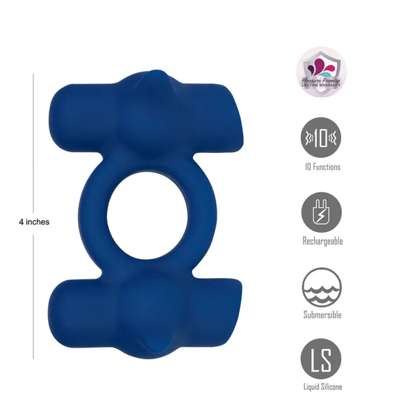 Maia RONAN - Blue - Blue USB Rechargeable Dual Vibrating Cock Ring — image 2 of 7