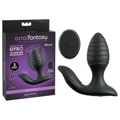 anal fantasy elite gyro milk pro black black usb rechargeable gyrating butt plug