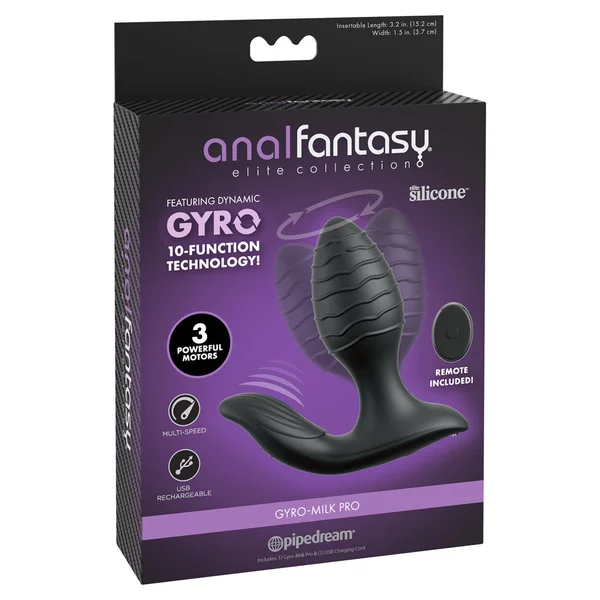 Anal Fantasy Elite Gyro-Milk Pro - Black - Black USB Rechargeable Gyrating Butt Plug — image 6 of 6