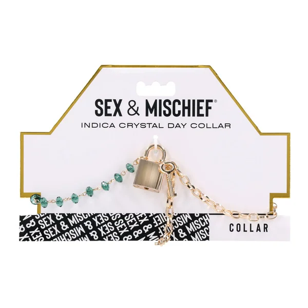 Sex & Mischief Indica Crystal Day Collar - Gold/Emerald Lockable Collar — image 9 of 9