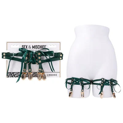 sex mischief indica laced up garters greengold garters set of 2