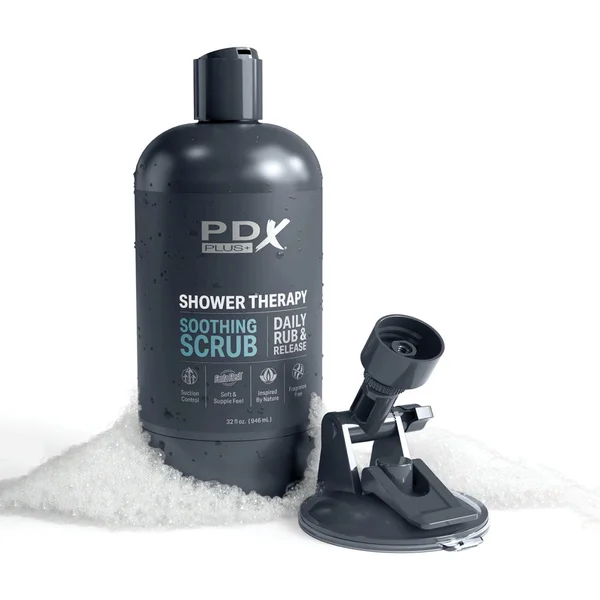 PDX Plus Shower Therapy - Soothing Scrub - Flesh - Flesh Discreet Vagina Stroker with Suction Base — image 4 of 7