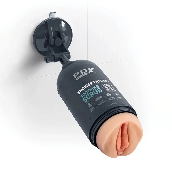 PDX Plus Shower Therapy - Soothing Scrub - Flesh - Flesh Discreet Vagina Stroker with Suction Base — image 5 of 7