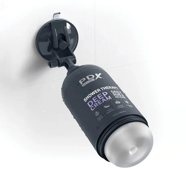 PDX Plus Shower Therapy - Deep Cream - Frosted - Clear Discreet Stroker with Suction Base — image 5 of 7
