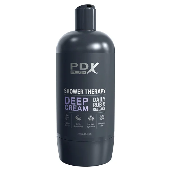 PDX Plus Shower Therapy - Deep Cream - Frosted - Clear Discreet Stroker with Suction Base — image 3 of 7