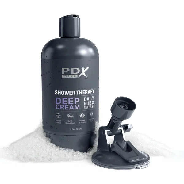PDX Plus Shower Therapy - Deep Cream - Frosted - Clear Discreet Stroker with Suction Base — image 4 of 7