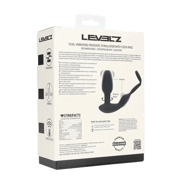 LEVELZ Dual Vibrating Prostate Stimulator with Cock Ring - Black USB Rechargeable Vibrating Butt Plug with Cock Ring — image 8 of 8
