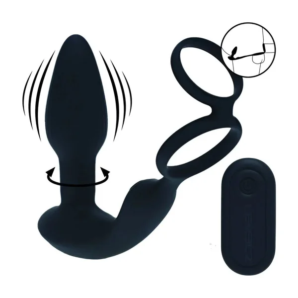 LEVELZ Dual Vibrating Prostate Stimulator with Cock Ring - Black USB Rechargeable Vibrating Butt Plug with Cock Ring — image 2 of 8