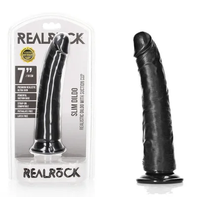 realrock realistic slim dildo with suction cup 18cm black 18 cm 7 dong
