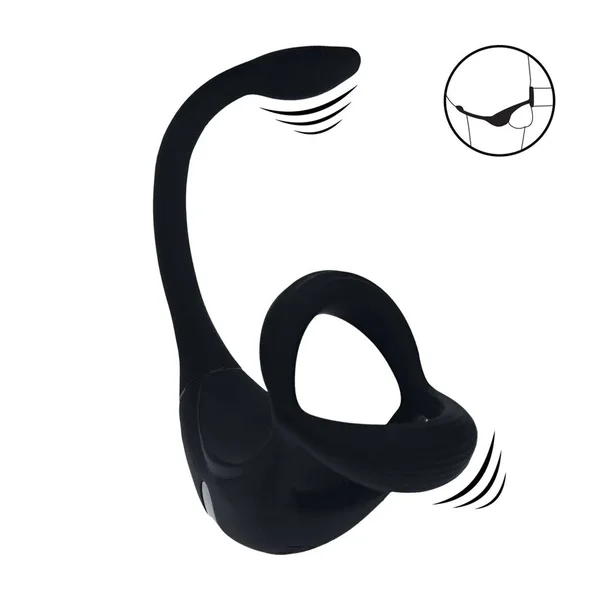 LEVELZ Remote Controlled Vibrating TriO Cock Ring with Prostate Stimulator - Black USB Rechargeable Vibrating Cock Ring with Anal Plug — image 2 of 9