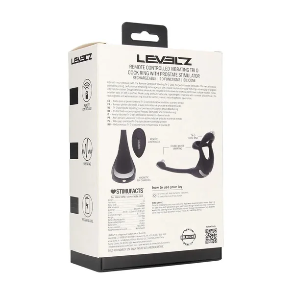 LEVELZ Remote Controlled Vibrating TriO Cock Ring with Prostate Stimulator - Black USB Rechargeable Vibrating Cock Ring with Anal Plug — image 9 of 9