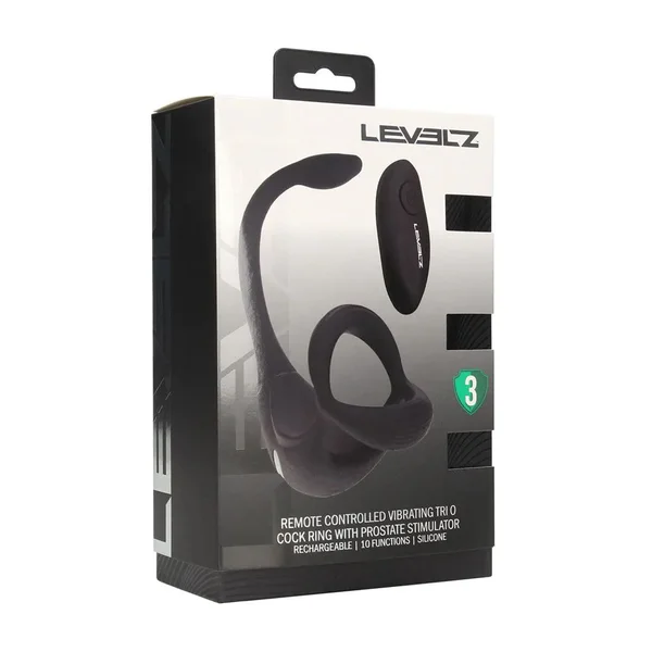 LEVELZ Remote Controlled Vibrating TriO Cock Ring with Prostate Stimulator - Black USB Rechargeable Vibrating Cock Ring with Anal Plug — image 8 of 9