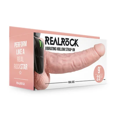 realrock vibrating hollow strapon balls 23cm flesh flesh 23 cm vibrating hollow strap on