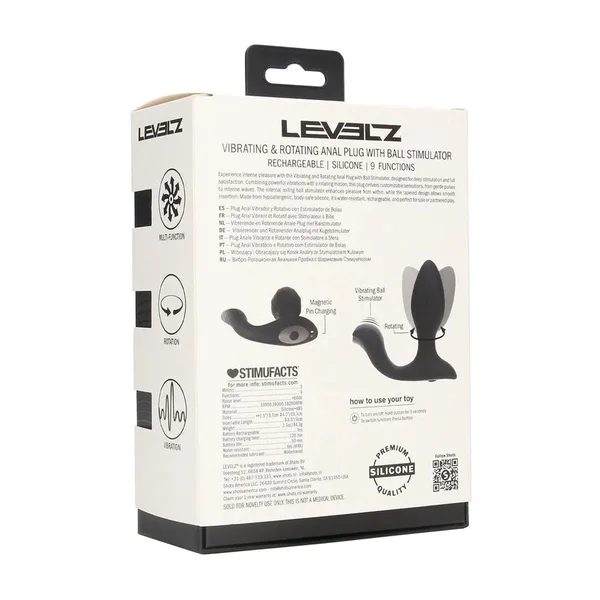 LEVELZ Vibrating & Rotating Anal Plug with Ball Stimulator - Black 10.7 cm USB Rechargeable Vibrating Butt Plug — image 8 of 8