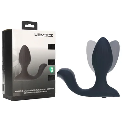 levelz vibrating rotating anal plug with ball stimulator black 107 cm usb rechargeable vibrating butt plug