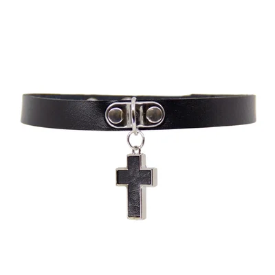 love in leather choker with cross