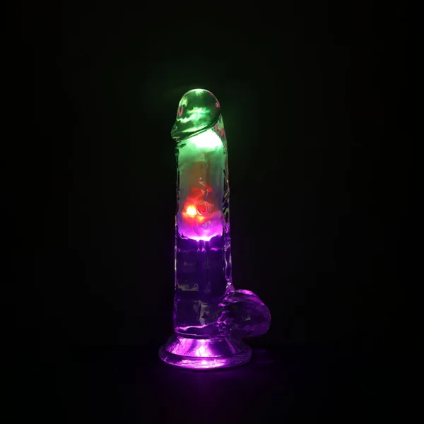 REALROCK 7'' with Balls Wireless Rechargeable LED Vibrating Dong - Clear with LED 19.5 cm USB Rechargeable Vibrating Dong with Remote — image 2 of 8