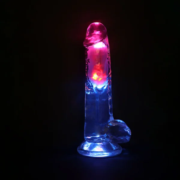 REALROCK 8'' with Balls Wireless Rechargeable LED Vibrating Dong - Clear with LED 22.5 cm USB Rechargeable Vibrating Dong with Remote — image 2 of 8