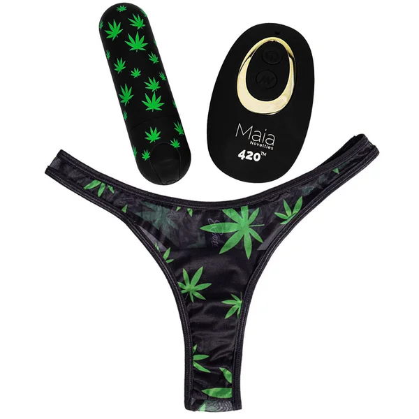 Maia DATE NIGHT 420 PANTY VIBE - S/M - Black S/M 420 Panty with Black USB Rechargeable Bullet & Remote — image 2 of 5