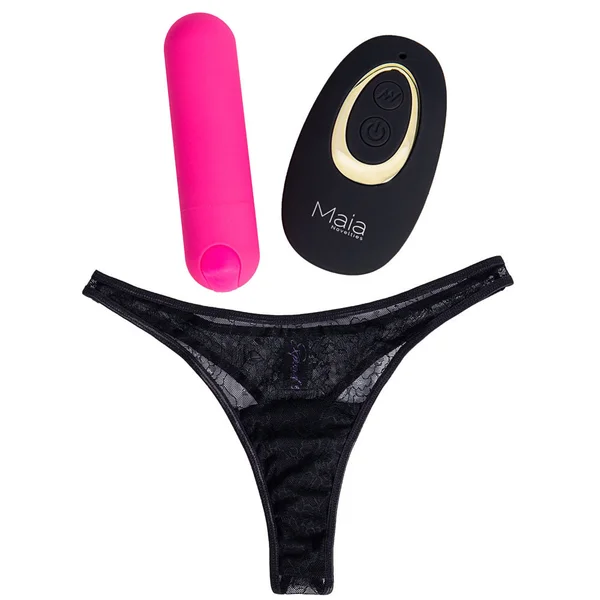 Maia DATE NIGHT PANTY VIBE - L/XL - Black L/XL Panty with Pink USB Rechargeable Bullet & Remote — image 2 of 5