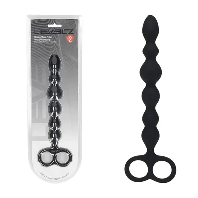levelz beaded silicone anal probe with double loop black 245 cm anal beads