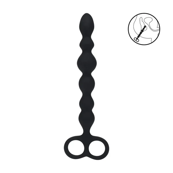 LEVELZ Beaded Silicone Anal Probe with Double Loop - Black 24.5 cm Anal Beads — image 2 of 7