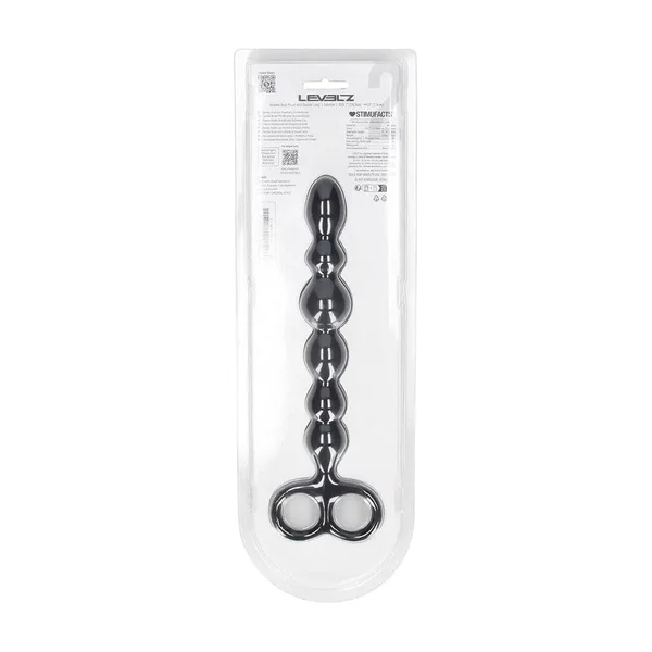 LEVELZ Beaded Silicone Anal Probe with Double Loop - Black 24.5 cm Anal Beads — image 7 of 7