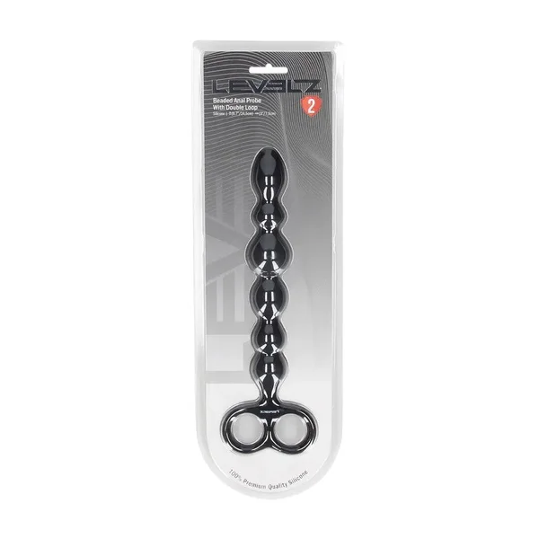 LEVELZ Beaded Silicone Anal Probe with Double Loop - Black 24.5 cm Anal Beads — image 6 of 7