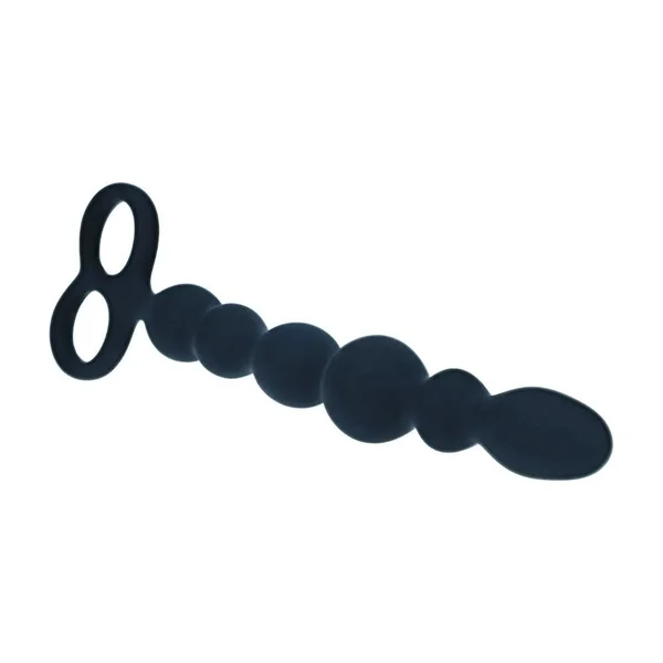 LEVELZ Beaded Silicone Anal Probe with Double Loop - Black 24.5 cm Anal Beads — image 3 of 7