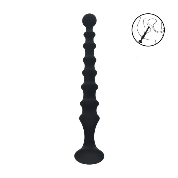 LEVELZ Ribbed Silicone Flared Anal Probe - Black 26.7 cm Anal Beads — image 2 of 7