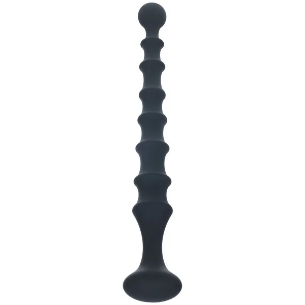 LEVELZ Ribbed Silicone Flared Anal Probe - Black 26.7 cm Anal Beads — image 3 of 7