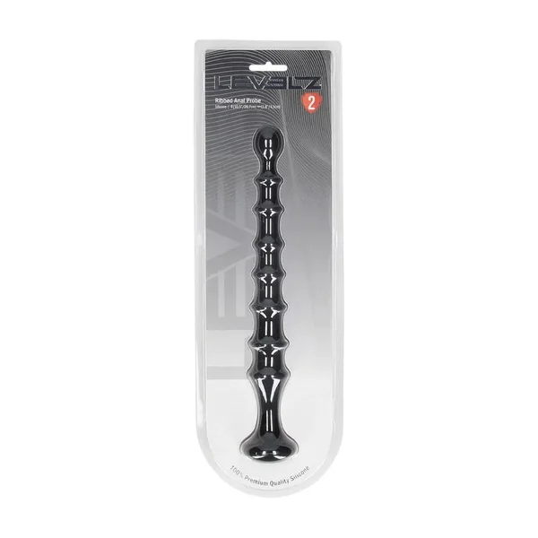 LEVELZ Ribbed Silicone Flared Anal Probe - Black 26.7 cm Anal Beads — image 7 of 7