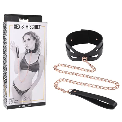 sex mischief brat collar leash rose goldblack restraint