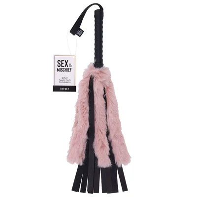 sex mischief brat faux fur flogger black 50 cm whip with pink faux feather