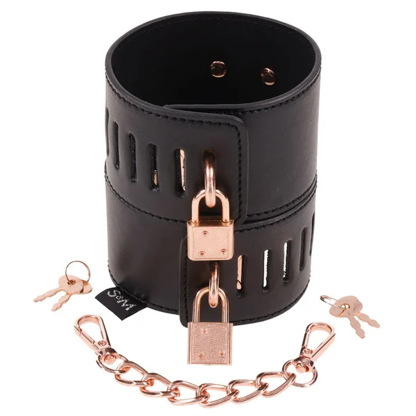 Sex & Mischief Brat Locking Cuffs - Black/Rose Gold Hand Cuffs — image 6 of 9
