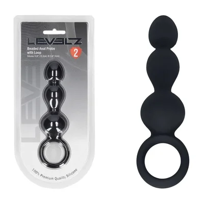 levelz beaded silicone anal probe with loop black 153 cm beaded anal plug