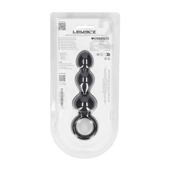 LEVELZ Beaded Silicone Anal Probe with Loop - Black 15.3 cm Beaded Anal Plug — image 7 of 7