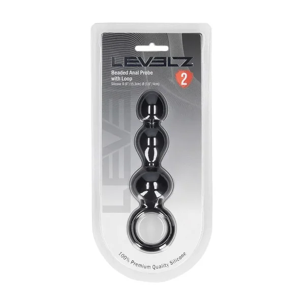 LEVELZ Beaded Silicone Anal Probe with Loop - Black 15.3 cm Beaded Anal Plug — image 6 of 7