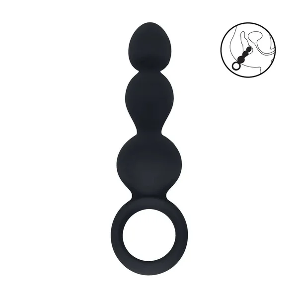 LEVELZ Beaded Silicone Anal Probe with Loop - Black 15.3 cm Beaded Anal Plug — image 2 of 7