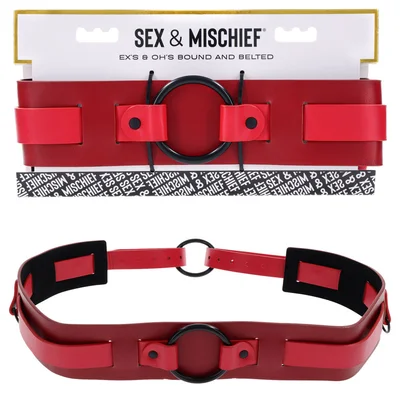 sm exs ohs bound and belted red bondage belt
